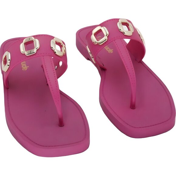 Larroude Milan Grommet Thong Jelly Flip Flop Sandals Pink Women US 7 EU 38 - Picture 1 of 6